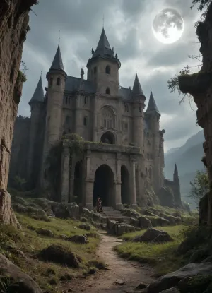 An impressive scene from the world of a fantasy computer game unfolds in front of me. In the center of the composition stands an ancient castle, whose towers look up to the sky, covered with eternal frost. Its walls, made of dark stone, reflect the ghostly light of the moon, which hangs high above the horizon, surrounded by mysterious clouds.

Below, at the foot of the castle, there is a dense forest kingdom, where the trees seem to be gigantic giants, their tops are lost in a misty haze. There are glowing paths between the trunks, along which ephemeral creatures glide-fireflies or, perhaps, small spirits of the forest. Here and there you can see the remains of ancient ruins, overgrown with moss and vines, which hints at the greatness of a long-forgotten civilization.

In the foreground is a warrior in massive armor that shimmers with silver and gold with every movement. Her hair, the color of ripe copper, is spread over her shoulders, and in her hands she holds a huge two-handed sword, ready for battle. On her belt hang various amulets and symbols of power, each of which tells its own story.

A mysterious figure hovers over the heroine's head – a magical familiar in the form of a glowing bird, whose wings are made of pure light. His eyes are like two miniature suns, carefully observing the world around them, ready to warn the mistress of any danger. There is a sense of impending battle in the air, the tension is felt even in the lightest breeze.

In the distance, behind the forest, you can see a mountain range, the tops of which are buried in clouds. From there comes a dull rumble, which can be either a natural phenomenon-the awakening of a volcano, or a sign that the ancient forces are awakening after a long sleep. Everything around is permeated with magic, every detail suggests that this world is alive, breathing and full of secrets waiting to be revealed, speedpaint, <lora:EnvySeedPaintXL02:.5>