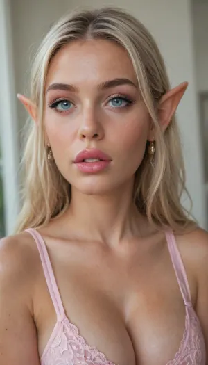 elf ears, bimbo lips, pink lipstick