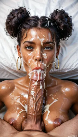 Perfect Barbadian dark skinned baddie, oiled, double bun haircut, sucking a girthy cock, cum explosion everywhere, messy cum, cum face, cum eyes, cum cheeks, cum lips, cum chin, cum explosion out of nostrils perfect lighting, ultra realistic, 8k resolution, lying on the bed, ultra detailed, instagram model, professional photography
blsdp, <lora:concept_pov_dt_xl2-000020:1.2>