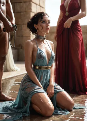 kim posible, harem dress, iron slave collar, wet dress, wet body, kneeling harem