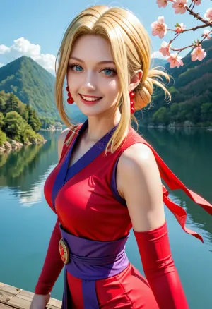 bouncy blonde, (((masterpiece))), (((best quality))), anime style, 2d, behance, majestic, wearing Good Magenta Ming Dynasty, [Superhero costume], (Wrap top:1.2), heavyset Samurai, (exquisite 1girl, solo:1.3), she is Alluring, reimagined as a Rick and Morty series character, she is smiling as a Ninja, her hair is Multicolor, lake, Contemporary, Peaceful, Swirling cherry blossom pink, Hipster Art, Nostalgic lighting, pale skin, Green detailed eyes, flawless, stands in a lewd sexual position, fertile, imposing, dramatic, complimentary colors, <lora:add-detail-xl:.5>, <lora:3DMM_V12:.5>