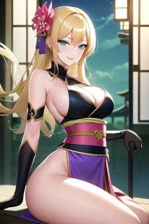 photo, cheerful blonde, (((masterpiece))), (((best quality))), 2d, behance, majestic, dressed in a nice purple Ming Dynasty costume, [superhero costume], (Wrap top:1.2), a hefty samurai, (exquisite 1girl, solo:1.3), she's Alluring, reimagined, she smiles like a Ninja, her hair Multicolored, Lake, Modern, Peaceful, Swirling pink sakura flower, Hipster art, Nostalgic lighting, Pale skin, Green detailed eyes, flawless, stands in a lecherous sexual position, fertile, imposing, dramatic, complimentary colors, <lora:add-detail-xl:.5>, <lora:3DMM_V12:.5>, .