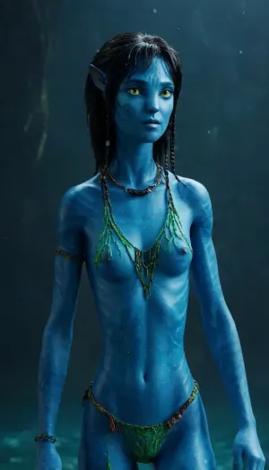 (without clothes, bare nipples, bare pussy, wow effect, stunning beauty and youth, silicone-plastic skin, cute pretty face, tender, naive, sweet, virginal, beauty, fragile feminine, unusual, fantastic, naked athletic beautiful young body, cybernetic-synthetic ultra-bio-organism, scientific fiction, space, long interstellar flight, space ark, cyber arena for battles competitions, Cyber digital Cube, cyber digital cube and one digital cyber girl in blue-green luminescent transparent glowing, her body, (((she is a young blue avatar recombinant organism, (((Kiri))), from the movie Avatar 2 "The Way of Water"))), 3D effect, presence effect, ultra detail, there is no continuous coverage, only contours and translucency, space futuristic overall style and background, inside the digital processor, in the matrix, inside the digital program, graphic dream, cryocapsule, cryosleep, science fiction plot, action movie, (Beautiful, round face, standing, naked, clear transparent), interior light, side view, looking away, looking at something out of shot, arms up, submissive, pose, Erotic, Detailed beautiful face, light and darkness), Kiri, <lora:Kiri_from_Avatar_The_Way_of_Water-000004:.8>