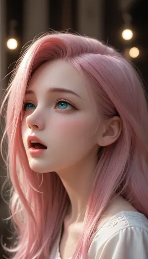 beautiful pony-girl Fluttershy, masterpiece, best quality, extremely detailed face, perfect lighting, 1girl, solo, sloppy, rolling eyes, from side, side view, my, little, pony, puckered, cute tall, AC-Pony, people face, human ears, open mouth