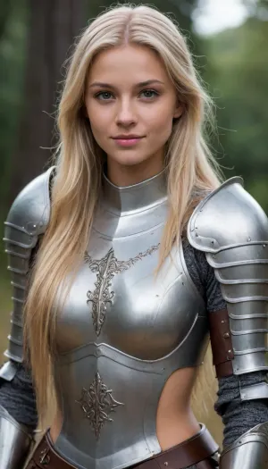The radiant blonde knightess: a tale of strength and allure in moonlit steel