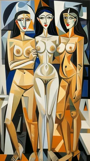Cubist three nude womans in the style of Pablo Picasso, style, of, Pablo, Picasso, <lora:tbh296-:.5>