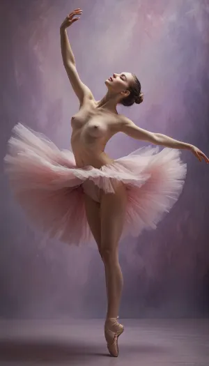 Danse éthérée : une ballerine nue saute dans le crépuscule - un chef-d'œuvre captivant produit par l'ai

- Oui.

Dans une galerie d'art baignée de crépuscule, une image créée par l'IA de 'The Nude Ballerina' se dresse, rendue en peinture riche à l'huile. À chaque coup, sa forme éthérée semble danser au milieu d'un tourbillon de teintes douces rose et lavande. Les seins nus, les mamelons et la chatte de la figure sont subtilement représentés, ce qui laisse entrevoir la sensualité sous sa pose poisée. La brosse est audacieuse mais gracieuse, captant l'essence d'une performance éphémère, comme si elle pouvait sauter de la toile à tout moment.