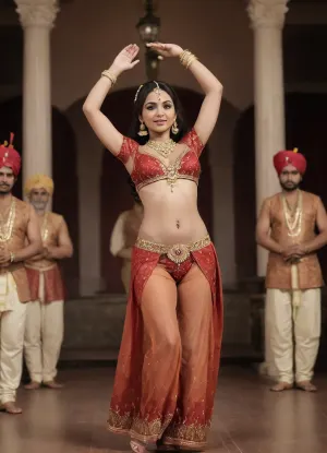 (Indian nautch girl:1.6), dressed provocatively, showing her pussy and tits while dancing sensually for a court of noblemen, nipple, slip, DanWiTu, <lora:nipple slip tight clothes XL V2:.4>, <lora:DanceWithTurn.1.0:.4>