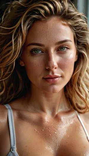 18 years old woman, ((HDR photo)), side view, highest quality, super detail, masterpiece, the est details, high resolution, (nube:1.3), 8k wallpaper, photorealistic, green eyes, (big tits:1.2), platinum blonde, long hair, (in the sun:.3), ((high-detail skin)), 8k UHD, SLR camera, high quality, detailed skin texture, (high-detail hair), clear body, high-detail body, (realistic), soft focus, insanely detailed, top quality, (skin pores, skin imperfections), (without panties:1.2), smooth pussy, shaved pussy, close-up, full-face view, light, A seductive, pink tank top with straps, long, nipple, hard, nipples, puffy_nipples, ((submissive)), ((lovely)), (((in very sexual intimate erotic pose))), wild hair, full body, ((very much want have sex)), ((high detailed pores on skin)), well-build body, medium tits, small lips, lots of freckles face and skin, blush on the checks and nose, (raised nasal tip, upturned button nose, upturned nose, delicate nose, nose), hypnotized loving grey eyes, brown wild wet hair with sidelocks, very sexy smile, <lora:weight_slider_v2:-1>, <lora:shirtliftALORAFor_shirtliftv1:1>, <lora:long_nipple:.5>, <lora:puffy-nipples-v01:.5>