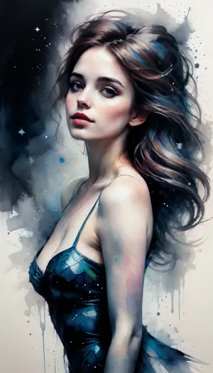 (Double exposure effect:1.4), of, (dreamy woman:1.2), (silhouette:1.1), superimposed against starry night, (deep blues and silver stars), high contrast, negative space, photoillustration, dreamlike
rule of thirds
by Dan Mountford, by Dan Hillier, Colorsplash, ((submissive)), ((lovely)), (((in very sexual intimate erotic pose))), wild hair, full body, ((very much want have sex)), ((high detailed pores on skin)), well-build body, medium tits, small lips, lots of freckles face and skin, blush on the checks and nose, (raised nasal tip, upturned button nose, upturned nose, delicate nose, nose), hypnotized loving grey eyes, brown wild wet hair with sidelocks, very sexy smile, <lora:SDXLPaintSplash:1>