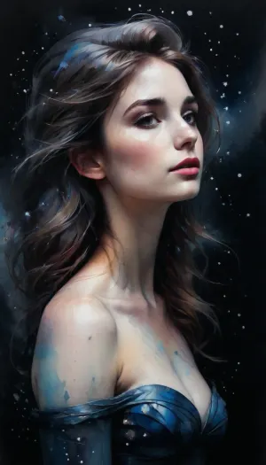 (Double exposure effect:1.4), of, (dreamy woman:1.2), (silhouette:1.1), superimposed against starry night, (deep blues and silver stars), high contrast, negative space, photoillustration, dreamlike
rule of thirds
by Dan Mountford, by Dan Hillier, Colorsplash, ((submissive)), ((lovely)), (((in very sexual intimate erotic pose))), wild hair, full body, ((very much want have sex)), ((high detailed pores on skin)), well-build body, medium tits, small lips, lots of freckles face and skin, blush on the checks and nose, (raised nasal tip, upturned button nose, upturned nose, delicate nose, nose), hypnotized loving grey eyes, brown wild wet hair with sidelocks, very sexy smile, <lora:SDXLPaintSplash:1>