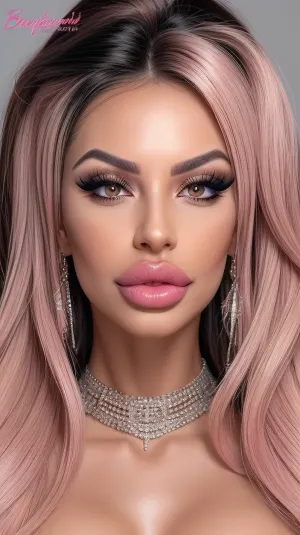 bimbo, black hair, best portrait photo, bolt on lips, tanned skin, one Person

reflecting skin, moist lips, collar bone, slim shoulders, ultra plump lips, ultra snatched face, botoxfacelift, antiageing, ultra cosmetic surgery, bright eyes, botox eyes, ultra glass skin, foxy eyes, perfect glass skin, flawless skin, Glistering skin, glistering lips, at a party, pouting lips, flaunting lips, looking up at viewer, eye contact, long fake eyelashes, slutty make up, lip gloss, pink, flirting with the host, ultra high quality, doing bimbo things, fresh cosmetic surgery, high detailed skin, 8K, HDR light, detailed skin texture, highly detailed hair, hair extensions, highly detailed face, insanely detailed, highest quality, hyperrealistic, <lora:lips:.4>, <lora:BimbolipsV3-000004:.4>