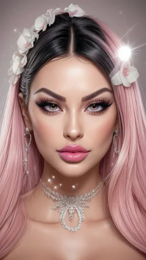 bimbo, black hair, best portrait photo, bolt on lips, tanned skin, one Person

reflecting skin, moist lips, collar bone, slim shoulders, ultra plump lips, ultra snatched face, botoxfacelift, antiageing, ultra cosmetic surgery, bright eyes, botox eyes, ultra glass skin, foxy eyes, perfect glass skin, flawless skin, Glistering skin, glistering lips, at a party, pouting lips, flaunting lips, looking up at viewer, eye contact, long fake eyelashes, slutty make up, lip gloss, pink, flirting with the host, ultra high quality, doing bimbo things, fresh cosmetic surgery, high detailed skin, 8K, HDR light, detailed skin texture, highly detailed hair, hair extensions, highly detailed face, insanely detailed, highest quality, hyperrealistic, <lora:BimbolipsV3-000004:.1>
