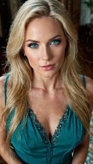 Wide shot, From above, of a slender beautiful 30 years old house wife, blond long straight hair, teal color eyes, light makeup, mascara running, professional photograph, ultra detailed, intricate details, (photorealistic:1.5), 8k, UHD, (masterpiece:1), ((no cum)), liner, shadow, run, off, lsrf, mascara, <lora:liner shadow run off-GMR:1>