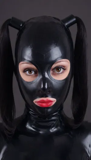 MA3K, <lora:Latex_Hood_With_Pigtails_SDXL:.8>, (photorealistic black latex hood mask:1.5)