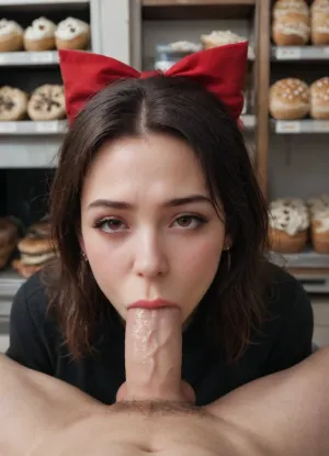kiki's delivery service, kiki, ghibli witch girl, POV blowjob, very sad girl, girl hates cock, mascara-stained cheeks and eyes, ((big red bow in her hair:1.5)), 1.5, terrified, goth eye make-up, jet-black hair is tied back in a big red bow, she wears an oversized all-black pullover, 18 years old, background is a bakery shop, Studio, Ghibli
Cinematic still the viewer looks down at a submissive girl kneeling before them. She's gazing up with big, innocent eyes as she takes their cock deep into her throat. Saliva drips down her chin and onto her pert breasts as she gags and slobbers. The first-person perspective immerses the viewer in the sloppy, worshipful blowjob. 4k epic detail, shot on kodak, 35mm photo, sharp focus, high budget, cinemascope, moody, epic, gorgeous, film grain, grainy, score_9, score_8_up, score_7_up, rating, explicit, blowjob, POV, kneeling, submissive, big_eyes, deepthroat, saliva, gagging, slobber, crying, <lora:crying:.8>, <lora:Expressions XL:.5>, <lora:tearsXL:.5>, <lora:315758_training_data:.9>, <lora:boringRealism_primaryV4:.5>