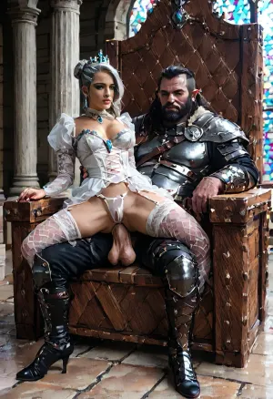 masterpiece, best quality, photorealistic, 1 girl, 1 giant orc barbarian, (orc is sitting in stone throne, large penis, sagging balls), in a leather beige, with steel elements, armored, (vikings clothes:1.3), girl sits on mans lap, reverse cowgirl position, anal sex, girl young adult, 21 years old, girl, (detailed face), (confused:1.2), scary, (nubian black skin:1.4), (detailed green eyes), (detailed iris), (detailed nose), (silver hair with undercut:1.8), perfect makeup, ultra long legs, girl wear, (crown on her head, wear princess dress, wear crystal high heels, wear silver Torn pantyhose:1.5), vintage living room, detailed eyes, detailed textures, Conan, the, Barbarian, princess, dress, sweetegl, sweetop, swe3tjsk, bl0use, <lora:xl_princess_dress-2.0:.6>, <lora:SweetLolitaXLv4.23:.8>