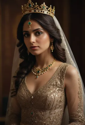 30 yo Pakistani, wearing beautiful princes dress and a crown