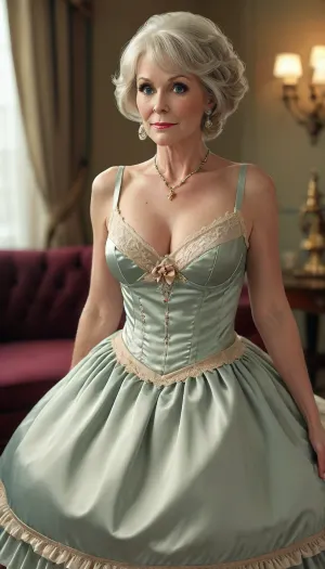 (mature:1.5), (gilf:1.5), (granny:1.5), Lois Griffin from Family Guy, minimalist silk princess ballgown hoopdress, saggy, (busty:1.2), skirtlift, happy, (seductive:1.8), (naughty:1.7), black lace bra, sweetegl, sweetop, swe3tjsk, bl0use, <lora:MJ52:1.6>, <lora:SweetLolitaXLv4.23:2>