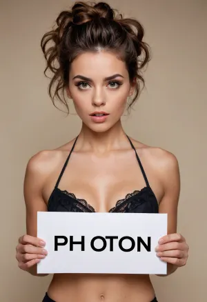 COPYRIGHT, A coquettish adult woman holding up a white paper&nbsp;in front — branded with the&nbsp;logo "Photon!"&nbsp;in&nbsp;black font. Elaborate hairstyle, lingerie, movements, soft textures, serious expression on her face. beige background, END, /©KlTTY-ART/








/©KlTTY-ART/
