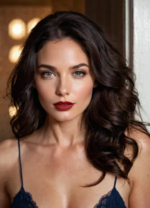 Create a high-quality, award-winning image of a sexy, pale, gorgeous-looking supermodel, long, dark hair is styled in loose waves, falling elegantly around her shoulders and framing her face. Her makeup is bold, deep red lipstick, flawless skin, and dramatic eye makeup enhance the intensity of her gaze. The lighting is soft but sharp, creating subtle highlights and shadows on her face and body, adding depth and focus. Rays of sunlight from outside filter in and play on her skin and hair, making both radiant.

Walks through busy streets of a big city decorated with LED advertising at night, closeup face shot of her bukkake, looking off to the side, head tilted slightly upwards, shy happy and smiling, blue eyes and detailed iris, realistic gooey thick white cumshots, cum facial, with natural minimal makeup, a lot of Cum on her face, cum on eyelashes, excessive extreme cumshots dripping down her body, thick gooey cum dripping from breasts, Cum on her eyelids, Cum on her cheeks, her face wet with Cum, Cum on her pink lips. Cum on her hair, One of her ears dripping cum, excessive cum is dripping from face down her body, bukkake cum between breasts, cum on face