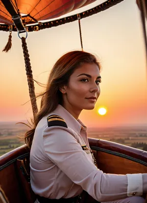 (girl, pilot of a realistic hot air balloon:1.4), (close-up), (in the Gondola of the hot air balloon:1.5), (watching the sunset:1.6), (hyper-realistic image), (clear detail), accurate reproduction of the balloon and the girl pilot on board the balloon, (bokeh), (golden hour), clear reproduction of the sunset background, maximum resolution 8K., NEGATIVE_HANDS, <lora:681678_training_data:.8>