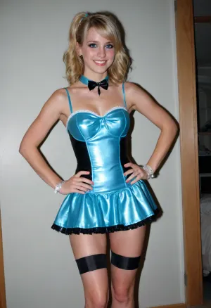 (nighttime), (no ambient light), (single harsh flash from the camera), (overexposed flash highlights on subject), (flat lighting due to direct flash), (cool white balance:1.3), (cyan-tinted shadows from digital camera sensor), (fluorescent-like artificial lighting tint), (fluorescent lighting tint), (artificial lighting with cyan hue), (with high flash contrast), (cool indoor lighting), (direct flash photography), (overexposed flash), (strong shadows), (sharp shadows), (lights off), (background remains visible due to flash, but lacks blur or depth separation), (sharp background), (background in focus), (no background blur), (clear background details), (wet surfaces reflecting small highlights), (realistic environment), (scene "Myspace"), (2000s), (90s digital aesthetic), (Scene-Queen), (Myspace), (picture), (bad quality), (90s style), (80s), (1990s), (analogic), (analogic style), (low quality photo), (old camera), (flash photo), (old digital camera), (cellphone photography), (Polaroid flash camera), (raw), (jpeg artifacts), (film grain), (light leak), (low res), (low quality), (unfiltered), (low contrast), (low contrast:2), (noise in all darker areas), (noise in dark areas), (shiny reflections on surfaces), (gritty), (optional), 1girl, solo, dress, thighhighs, blonde_hair, gloves, pussy, blue_dress, looking_at_viewer, dress_lift, no_panties, black_thighhighs, white_gloves, blue_eyes, bow, garter_straps, bangs, smile, bare_shoulders, uncensored, detached_collar, clothes_lift, simple_background, blue_bow, grey_background, thigh_gap, ponytail, sleeveless_dress, lips, blunt_bangs, bow_legwear, short_dress, standing, flat_chest, sidelocks, closed_mouth, cówboy_shot, garter_belt, cleft_of_venus, lifted_by_self, sleeveless, breasts