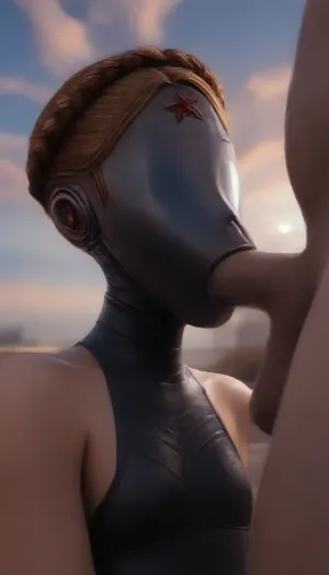(small adult robot girl:1.9), (style atomic heart:1.93), sunset, beautiful lighting, (cyberpunk city:1.1), very petite, (blowjob with human tall man:1.3), big cock, neon signs, (draw anime style:1.9), (deep vacuum blowjob:1.9), flat chest, bikini, stiff nipple, standing, half naked, wet body, oiled body, happy face, pussy, AtomicHeartTwinsCosplay, <lora:AtomicHeartTwinsCosplay_SDXL:.8>, woman, robot, joints, blond, hair, thighhighs, redstar, on, forehead, bodysuit, thigh, gap, large, breast, reflexion, <lora:Twins1024:.8>