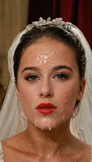 bukkake, cumshot, facial portrait picture of the Bride face in cum facial, with heavy makeup and a lot of makeup, a lot of Cum on her face, cum on her long black eyelashes, Cum on her eyelids, Cum on her cheek skin, her face wet with Cum, Cum on her red lips. cum on her wedding tail., shirt hair, ciel, (young:1.6), cum, on, face, alizeeXL, <lora:JustCum:1>, <lora:alizeeXL:2>