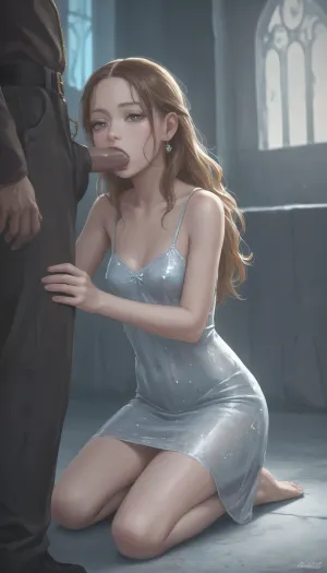 Girl, 18 years old, masterpiece, high quality, high detail, Ice Dress, Sucking guy's, girl kneeling in front of guy, in girl's mouth, Ice Castle, <lora:Ice Dress:.8>