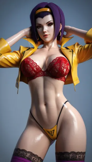 (3d art style), super sexy, (((Faye Valentine))), incredibly sexy, cleavage, g string, lace, posing sexy