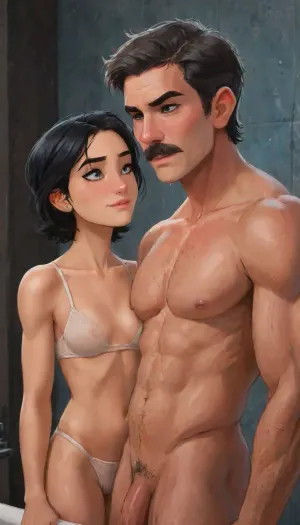 Andava, Andavaverse, Cinematic scene of a happy married couple a senior Italian-American old man, (tall, hairy, muscular, superhero body, square jaw, thick mustache, intense blue eyes, short dark hair with gray streaks), embracing his elegant mature middle-aged Korean wife, (slender hourglass figure, fit body, sleek silver-highlighted bob-cut, grey eyes, designer female glasses, wearing Victoria's Secret design lingerie), They gaze into each other’s eyes with intimacy, her expression poised and seductive, his commanding and affectionate. Soft, moody lighting with romantic tones, blending rugged masculinity and confident sensuality. Wedding rings visible. Scene evokes deep love, strength, and desire.

Mr Roth, Caucasian, Italian-American, Husband, muscular large superhero god body tall mature older senior old man, Height 6'2, a stylized character with a powerful chiseled build. He has a square jaw, thick black mustache, and intense blue eyes. His short, dark hair is streaked with gray at the temples, styled neatly to enhance his authoritative look. His body is covered with a natural spread of chest and limb hair, emphasizing his masculinity. Defined abs, broad shoulders, and exaggerated muscular proportions give him an imposing, heroic presence, his design emphasizes raw strength, maturity, and dominance. A commanding figure blending rugged masculinity. Hes a hardworking Dad of two 'Alexis and Pelo', naked walking out the shower, massive hairy gigantic penis.
And.
DYLAN KARURA ROTH, East-Asian, Korean, Wife, confident and mature petite middle-aged woman, Height 5'7, a stylized character featuring sharp mature facial features Fine lines and wrinkles Especially around the eyes and mouth smile lines and forehead, two-tone black hair with silver highlights sleek bob-cut hairstyle, and expressive bright-grey eyes, framed by thin-rimmed designer female glasses. Wearing victoria secret cyberpunk designer lingerie, accessorized with gold earrings and a jewelled choker and wedding ring. Her pose is poised and seductive relaxed, knowing smile and half-lidded eyes, blending professionalism with subtle sensuality. The character exudes authority and charm, with a slender yet athletic hourglass figure emphasizing elegance and confidence.Shes hard working mom of two 'Alexis and Pelo'.
1boy, 1girl, size_play, height_difference, size_difference, weight_difference, husband on wife, dom_male, sub_female, grandfather on grandmother, perfect anatomy, best quality, 8k, insane details, intricate details, hyperdetailed, hyper quality, ultra detailed, professional, HDR, ray tracing reflection, cinematic lighting, highlydetailedbody, realisticface, highlydetailedhair, perfectfingers, insanelydetailed, 8K.highdetailedskin, highresolution, (j_cartoon:1.5), Drawing, Andi, uberfit, muscular, athletic, J., Jonah, Jameson, <lora:467443_training_data:1>, <lora:J. Jonah Jameson:1>, <lora:samdoesarts1.1-000030:.4>, <lora:J_cartoon:.3>, <lora:Animated_Concept:.4>