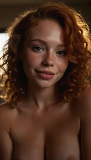 Score_9, score_8_up, masterpiece, 8k, sexy young Instagram model posing for Instagram photoshoot, cute face, skinny body with big perfect breasts, petite girl, toned abs, realistic anatomy, high quality professional photo, cinematic lighting, dramatic chiaroscuro, fine art nude style, warm spotlight, soft shadows, (thick pubic hair:1.2), igbaddie, glistering skin texture, moles, curly ginger hair, tattoos, glossy skin, big puffy lips, smiling, pleasured expression, freckles, dimples on her chin, photorealistic, high detail, smooth skin, warm sunlight reflections, <lora:igbaddie-XL:.8>