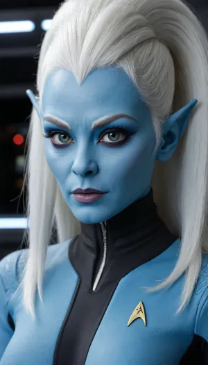 (1girl), slutty Andorian bimbo, bimbo, bimbo lips, blue skin, white hair, alien, extraterrestrial girl, alien girl, hyper detailed, hyper realistic, stunningly beautiful woman, high-contrast shading, 8k, uhd, insanely detailed, masterpiece, Starfleet uniform, Star Trek uniform, star Trek, ST_B_Enterprise, sttldunf, uniform, andorian, blue, skin, antennae, white, hair, fluffy, eyebrows, <lora:BimboMakeup_v1:.5>, <lora:epi_noiseoffset2:.5>, <lora:ST_B_Enterprise:.5>, <lora:STTLDV1:.5>, <lora:andorian_lora:.5>