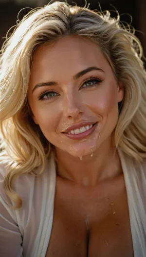 (((40 yo bleach blonde holding hair up, long wavy tousled hair))), elegant look, pleasing, close up. Looking down on model. Model looking up at viewer. Model holding hair up. On knees looking up. mature woman, white blouse and skirt, ((Perfect mouth, perfect teeth, perfect smile, sexy, sensual look, gigantic breasts, pretty face)), (Pre:1.5), 1.5

Professional majestic photography, (Leica M6 Camera), 24mm, exposure blend, hdr, faded, extremely intricate, High, (fantasy art:1.1), Sharp focus, dramatic, soft cinematic light, (detailed pupils), ((huge ammount of cum dripping on her face:1.5)), 4k textures, adobe lightroom, photolab, elegant, soothing tones, insane details, hyperdetailed, realcumAI, cohf, semen, cloth, woman, flat, chest, gigantic, small, hips, thighs, wide, thick, plump, belly, muscular, female, arms, extra, abs, <lora:JustCum:1.2>, <lora:Venus_Body_Alpha:.8>