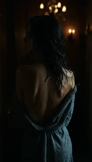 (Rear view:2), Apartment, bathroom, shower background, bathroom background, (horny girl), (horny face), black hair, long hair, wet hair, blue eyes, Thick eyebrows, Ruined makeup, Crying, Black lips, Black lipstick, tongue out, long tongue, (Voluptuous body type), wet body, Water on body, (extrime huge tits), Freckles, Moles, Venous pattern on tits, very hairy pussy, Black nails, (standing back is turned:1.5), (wear Bathrobe:1), score_9, score_8_up, score_7_up, (<lora:add-detail-xl:.75>:1), (<lora:detailed_notrigger:.75>:1), (<lora:MJ52:.75>:1), (<lora:dark:.35>:.1), (<lora:outline_xl_kohaku_delta_spv5x:1.9>:1)