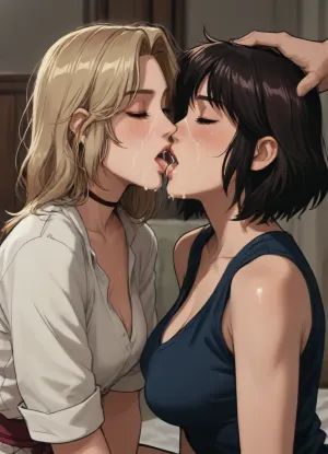 Score_9, score_8_up, score_7_up, reiq meets markgavatino art style, 2 women, 25 year old, on knee beneath you, passionately kissing, cum on faces, cum leaking from mouth, cute, doodle, ratatatat74, <lora:cutedoodle_XL-000012:.8>, <lora:ratatatat74-000050:.8>, <lora:NEOTOKIOXL_0.2_RC:.8>, <lora:outline_xl_kohaku_delta_spv5x:.8>