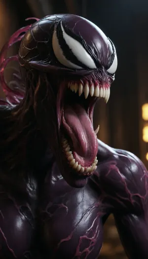 Hyperrealistic art, venom is a purple character with a large mouth, venom symbiote, 8 k cg render, venom, carnage, symbiote, 8k render, hyperreal highly detailed 8 k, 8 k high detail concept art, huge big breasts, hyper real render, 3 d render character art 8 k, 8k octane render, 8 k octane render, high detail 8 k render . Extremely high-resolution details, photographic, realism pushed to extreme, fine texture, incredibly lifelike, <lora:She-Venom-FFusion.LORA:1>