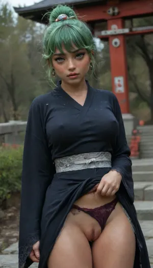 (hyperrealistic style:2), (UHD 8K:2), (ultra quality:2), (ultra realism:2), (intricately detailed:1.6), .
BREAK, (Tatsumaki:1.2), (4ng3l:1.6), (flirtatiously looking at viewer with erotic desire:2), (realistic slutty cutie:2), (very fuckable slut:2), (incredibly good-looking woman:2), (most beautiful girl imaginable:2), gorgeous beauty, (voluptuous figure:1.9), (short proportional body:2), (athletic:1.6), (perfect round ass:1.2), slim neck, (erect nipples:1.4), (short and busty:1.6), (perfect perky breasts:1.8), thigh gap, incredible slim legs, (wide hips:1.3), (tidy adorable godpussy:1.4), (detailed realistic skin:2), (tanned complexion:1.2), (freckles:1.8), (cool green bob and bangs hairstyle:1.8), (sexy eyes:1.6), (amazing hazel eyes:1.2), (seductive sexy face:1.2), (natural full lips:1.1), natural makeup.
BREAK, (every part of her intricately detailed sexy body and cute face is sensational:2), (extremely horny:2), (she acts innocent and shy to make herself even more irresistible:2), (seductive look:1.8), orgasm, (moaning:1.4), (happy:.2), (sweaty:1.5), (black kimono:1.8), (godpussy slipping out of lace_panties:1.6), (teasing tight godpussy:1.8), (outdoors shrine:1.6), (closeup:1.2), (the scene is perfectly accurate and has a great amount of realistic intricate details which make it look very believable and lifelike despite a woman too sensational to be real being the main focus of the shot:1.4), (multiple light sources:2), igbaddie, <lora:BUT_SDXL_SHS:2>, <lora:PerfectEyesXL:2>, <lora:adlima_xl_1_standard_merge_62_88_05_05:2>, <lora:Christy_Turlingtonxl1:2>, <lora:igbaddie-XL:2>