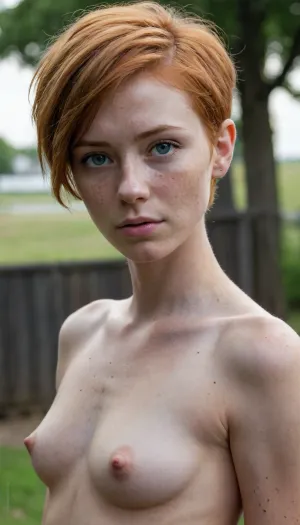 realism, ultra-realism, UHD 8K, extreme realism, maximum detail, (((very very short ginger hair))), ((short scruffy pixie cut hair)), bright green blue eyes, ((freckles)), (high-detail skin), high quality, athletic, 20 years old, A thin and tall woman, very fit, tomboy, masculine body, androgynous, naked woman, fucking the viewer POV in a cowgirl pose, <lora:add-detail-xl:1.4>, <lora:ahxl_v1:1.5>