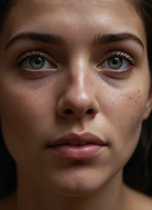 Real, realistic, natural, real human, very natural human face, very natural human body, inviting. Texture of skin natural, very detailed, soft, with some blemishes, full body photo