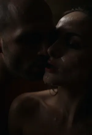 (((bald and unshave man), and woman)), slight smile, loving, woman above man, woman IS a brunette with wavy haircut, woman and man looking at viewer, ((after sex)), ((kissing)), ((cum in mouth)), ((cum on both faces:1.5)), ((cum on man face:1.6)), ((embrace)), ((licking)), soft light, naked, ((cum sharing)), <lora:Men'sFacialV3.8:1.8>, <lora:476613_training_data:1.4>, <lora:dark:.1>