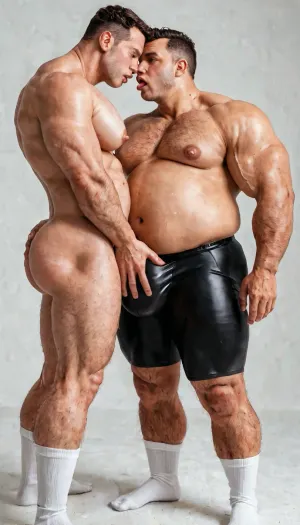 fat men，man，man，man，2 beefy fat man，2man，2male，man，man，man，male，2 man，2man，2man，2 fat muscle man touch each other and suck nipple，male and male，self touch，spandex tight pants，white socks，muscle man，beefy high body fat，claves， white tight shirt，hyper hyper puffy nipple，hyper beefy，mature，45 years old，daddy，sexy pose ，gigantic manchest，orgasm expression，fat chest，handsome，self touch, male model haircut，extreme crazy big juicy puffy areola ，gigantic areola，pointed hard nipple，empty room，hyper strong wide shoulder and arms，hyper fat muscle bodybuilder，hyper thick arms，hyper thick neck，extreme puffy areola，lick nipple，squeeze chest from behind，extreme puffy pointed hard big nipples，suck nipples，underwear bulge，suck nipples，fuck in the air， kiss，close up，grab ass，grab butt，raw, <lora:bulgev1-beta:2>