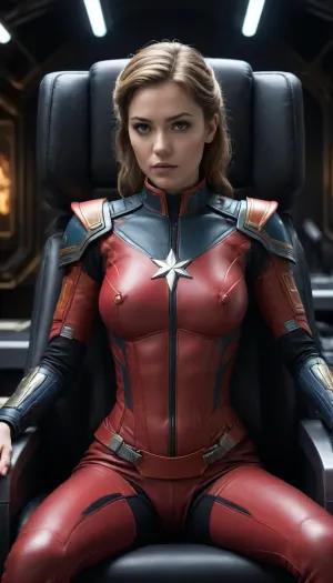 Star's Legion, female seet in Captains Chair, science fiction, fantastic comic, anime artwork by PaulAlexander, black background