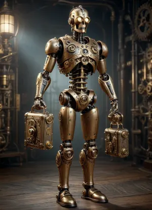 Harsh lighting. Full body rendering of an ominous looking medical automaton holding a medical bag, automaton charges forward, mcs1, DonMSt34mPXL, steampunk, gears, <lora:multicolored-colorful-smoke-000008:1.6>, <lora:DonMSt34mPXL-000006:1.6>, <lora:steampunkXL:1>