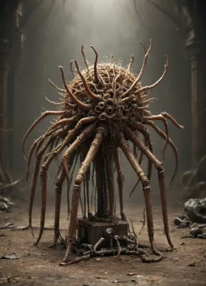 Harsh lighting. Full body rendering of an ominous looking mechanical spider body. The spider straddle a woman, about 30 years old, classically beautiful but bound with web in a vulnerable pose., mcs1, DonMSt34mPXL, steampunk, gears, rainbow warm colors smoke, colorful smoke from the body, worms, of, terror, <lora:multicolored-colorful-smoke-000008:2>, <lora:DonMSt34mPXL-000006:.9>, <lora:steampunkXL:1.9>, <lora:Worms Of Terrors-GMR:.8>, fucking machines, check, the, instruction, prompt, is, rather, too, long, <lora:stationaryrestraint-anxl31-000076:.8>