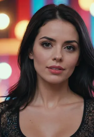 A still frame from a porn video of a black-haired woman