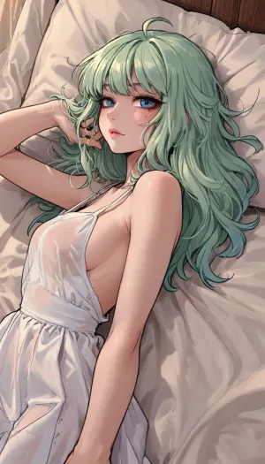 Score_9, score_8_up, score_7_up, (reiq meets innv and markgavatino style:1), 8k uhd, Lying on bed, side view, 1 girl, messy hair, long hair, big tits, pressed agaist bed sheet, dynamic pose, (vibrant colors pallete), (dramatic lighting), score_9, <lora:ratatatat74-000050:1.9>, <lora:cartoon_stickers_xl_v1:.8>, <lora:LCMTurboMix_Euler_A_fix:1.8>, <lora:lineartSDXL:1.3>, <lora:mk_Bp Anime_xl:1.9>