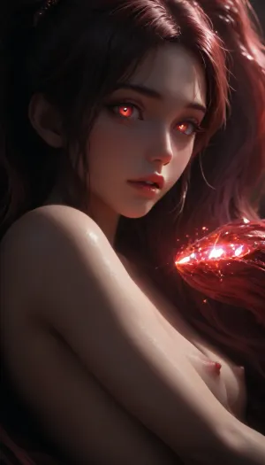 Charming petite girl, (Multicolour red_purple Hairstyle), (charming eyes, bright glowing pupils:1.5), Night, (flatchest:1.1), (lots of highly detailed glowing bodyjewelry:1.6), (high resolution:1.4), (really long ponytails:1.4), (glowing magic:1.6), ultra detailed, HD, woman, beautiful face, close up view, (lying on her side), large breast, tan lines, long red hair in up ponytail, lean body, closed eyes, moaning, grabbing ass, looking at viewer, wide gaped anus, oiled body, close focus on ass, (cartoon), tooned, cartoon, low color palette, painted, illustration, masterpiece, F41Arm0rXL, <lora:zavy-hrglw-sdxl:2>, <lora:Fae_Armor_XL-000008:2>, <lora:SDXL Detail:2>, <lora:dark:2>, <lora:DetailedEyes_V3:2>
