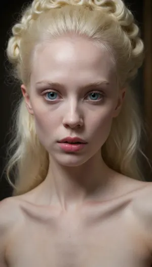 Zip Realism, (style of Kim Keever:1.8), (avant-garde surreal fashion esthetic, eerie, unnerving, otherworldly, ephemeral, eldritch, elaborate scene, layered composition:1.4), (silver-blonde hair, elaborate hair, hair glow:1.2), (pale skin, flawless porcelain skin, albino, light eyebrows:1.6), (lithe, slender body, chiselled cheekbones, delicate face, narrow chin), (artistic nudity, study of feminine form, chiffon, sheer, filmy:1.2), (focus on eyes, large eyes, dispassionate gaze, emotionless eyes, closeup), (analog lens, shadow play, contrasting shadows, chiascoro, rim lighting:1.4)